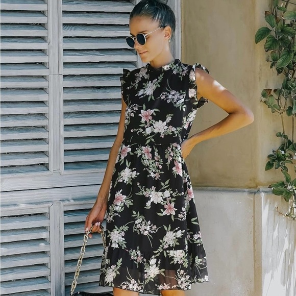 Floral Black Mini Dress | S - Picture 2 of 3